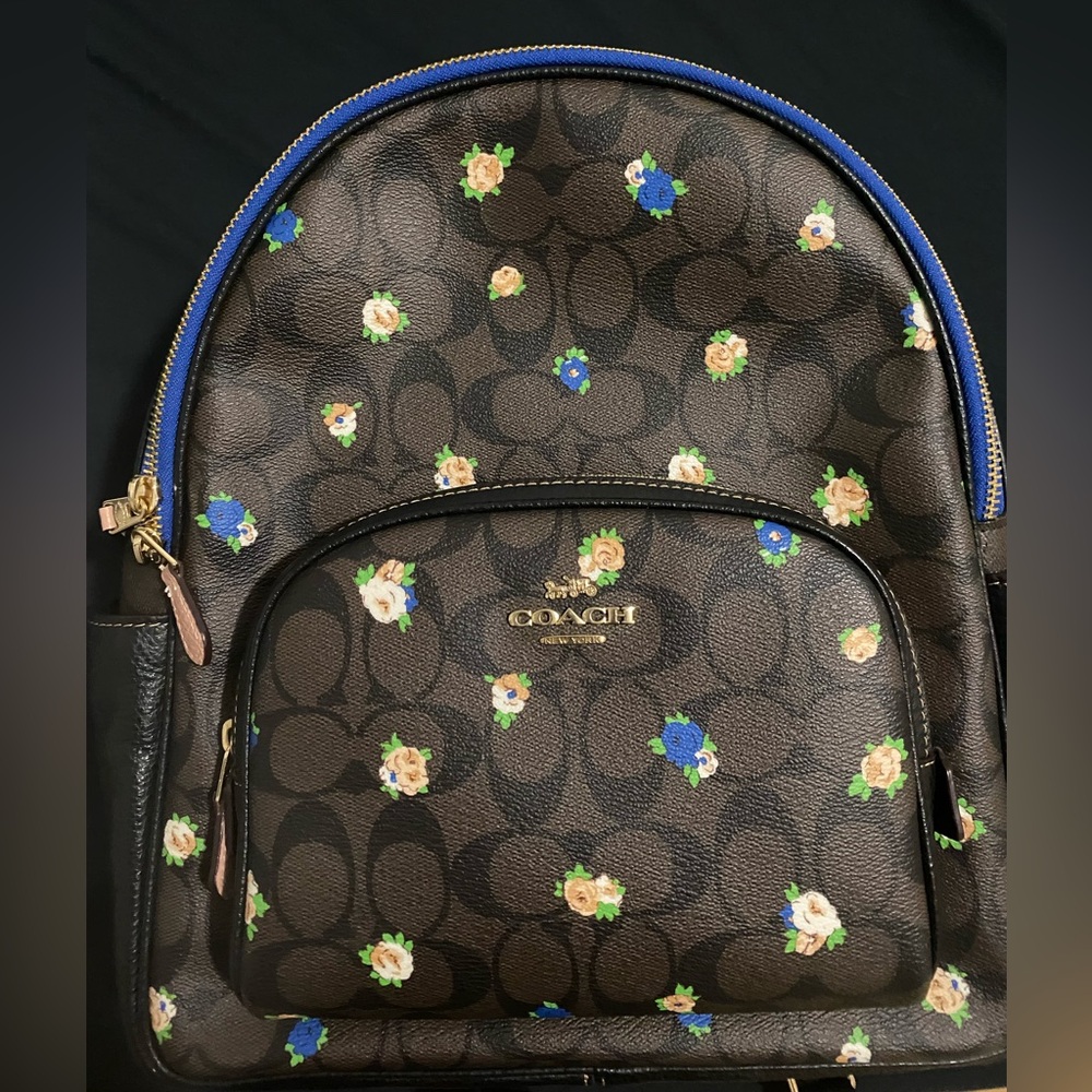 Coach Court Backpack In Signature Canvas W/Vintage Mini Rose Print